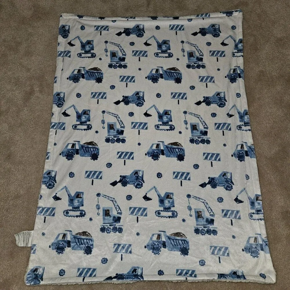 RN 119741 Blue White Construction Truck Baby Blanket Fleece SL Home Fashion SOFT